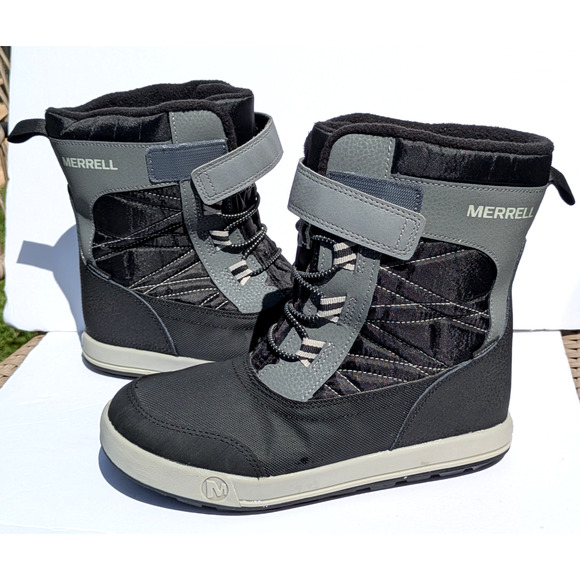 Unisex Kids Merrell Snow Boots Snow Ridge Sz 3 Medium Black Grey Warm Insulated - Picture 1 of 8